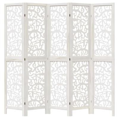 Kamerscherm met 5 panelen massief paulowniahout wit Kamerscherm met 5 panelen massief paulowniahout wit