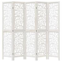 Kamerscherm met 5 panelen massief paulowniahout wit - thumbnail