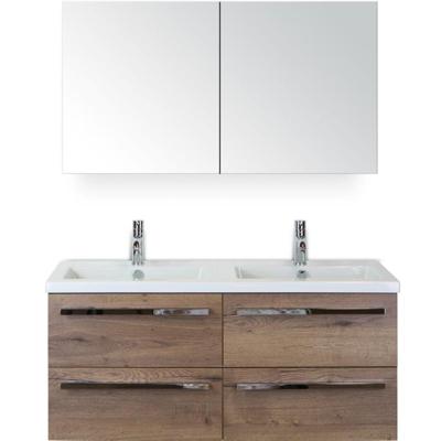 Seville Badmeubelset 120 cm - 4 Laden Tabacco - Wastafel Djazz Dubbel met Spiegelkast