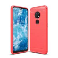 Voor Nokia 7 2 & 6 2 geborsteld textuur koolstofvezel TPU beschermhoes (rood) - thumbnail