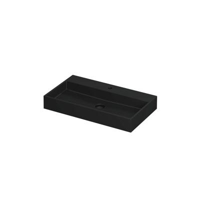 INK United Wastafel Porselein met 1 Kraangat incl. Porseleinen Click Plug en Verborgen Overloop Systeem - 800x450x110 mm - Mat Zwart