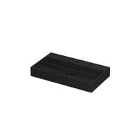 INK United Wastafel Porselein met 1 Kraangat incl. Porseleinen Click Plug en Verborgen Overloop Systeem - 800x450x110 mm - Mat Zwart - thumbnail