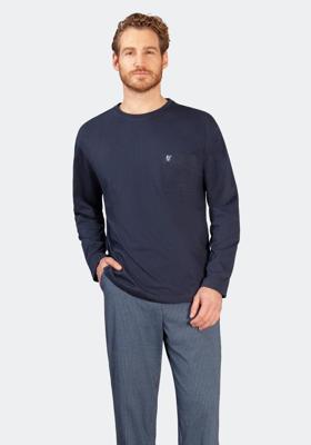 Blauwe heren pyjama Hajo blokjesdesign Blauwe heren pyjama Hajo blokjesdesign