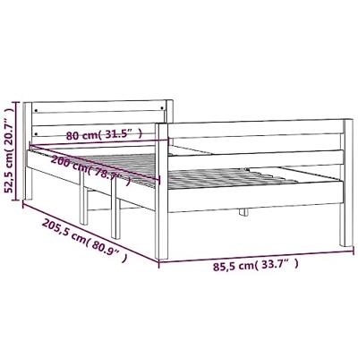 Bedframe zonder matras massief grenenhout wit 80x200 cm