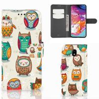 Samsung Galaxy A70 | Telefoonhoesje | Met pasjeshouder | Vrolijke Uilen - thumbnail