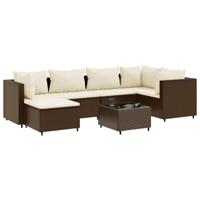 8-delige Loungeset met kussens poly rattan bruin - thumbnail