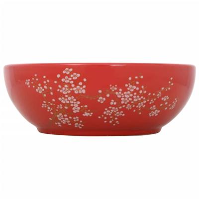 VidaXL Opzetwasbak rond φ41x14 cm keramiek wit en rood VidaXL Opzetwasbak rond φ41x14 cm keramiek wit en rood