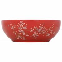 VidaXL Opzetwasbak rond φ41x14 cm keramiek wit en rood - thumbnail
