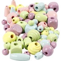 Creativ Company Https://www.cchobby.nl/houten-kralen-d-10-15-mm-gatgrootte-3-5-mm-lichtblauw-lichtgroen-lichtrood-lichtgeel-400-ml-1-emmer - thumbnail