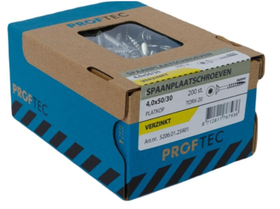 Proftec Spaanplaatschroef Vz Pk +Snijpunt Torx TX20 (+Bit) 4.0X50/30 | 200 stuks - 5206.01.25901