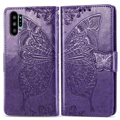 Butterfly Love bloemen reliëf horizontale Flip lederen case voor Galaxy Note10 Pro met houder & kaartsleuven & portemonnee & Lanyard (donker paars)