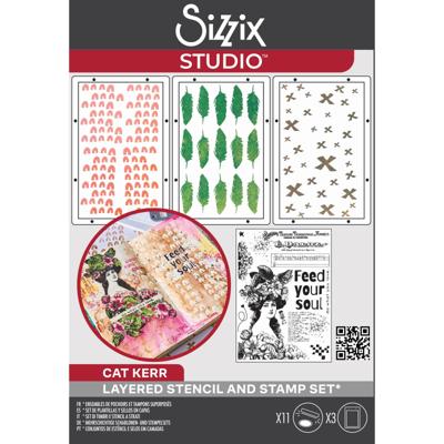Sizzix • studio stamps set 11pcs & 3pcs stencils feed your soul by cat kerr