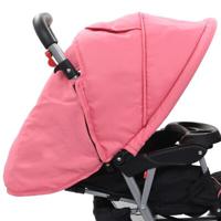 VidaXL Kinderwagen dubbel staal roze en zwart - thumbnail