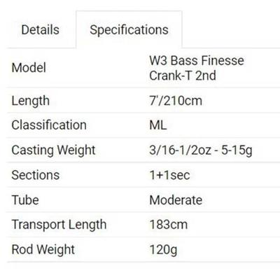 Westin W3 Bass Finesse T&C 2nd 1+1pc 2,10 m 5-15 gr ML