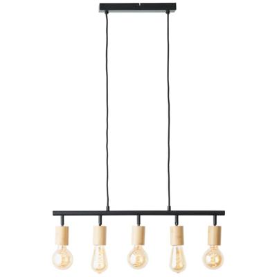 Brilliant 5-lichts hanglampTiffany zwart met hout - 99684/76