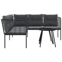 Loungeset met kussens staal en textileen zwart - thumbnail
