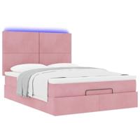 Ottoman bed met matrassen en LED's 140x200cm fluweel roze - thumbnail