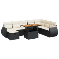 9-delige Loungeset met kussens poly rattan acacia zwart - thumbnail