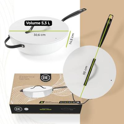 BE Living Wokpan met deksel ø 30 cm - keramische anti-aanbaklaag - PFAS-vrij - geschikt voor alle warmtebronnen - wit