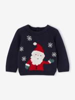 Jacquard babytrui met kerstman marineblauw - thumbnail