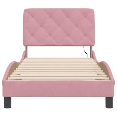 Bedframe met LED zonder matras fluweel roze 90x190 cm