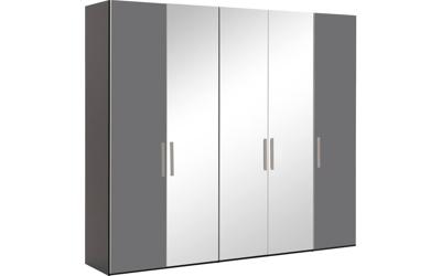 Goossens Kledingkast Easy Storage Ddk, Kledingkast 253 cm breed, 220 cm hoog, 2x glas draaideur en 3x spiegel draaideur midden
