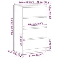 Dressoir 60x35x98,5 cm bewerkt hout artisanaal eikenkleur - thumbnail