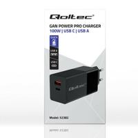 Qoltec 52382 GaN POWER PRO-oplader | 1xUSB-type C | 1xUSB A | 100W | 5-20V | 1,5-5A | PD | Zwart - thumbnail