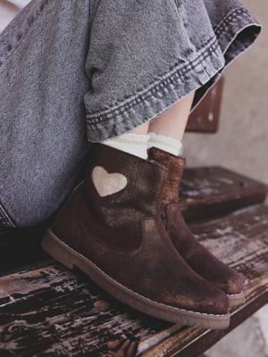 Leren laarzen met hartjesmotief kleutercollectie meisjes brons