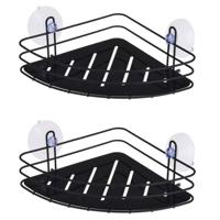 2x stuks zwarte hoek badkamer doucherek 20 cm - Douche- en badrekjes - thumbnail