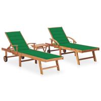 Ligbedden 2 st met tafel en kussens massief teakhout - thumbnail