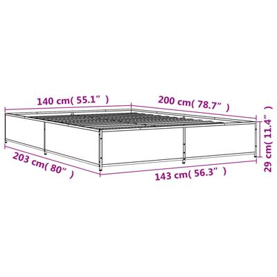 Bedframe bewerkt hout metaal gerookt eikenkleurig 150x200 cm