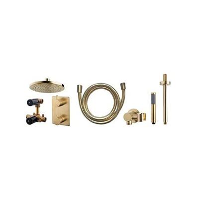 Inbouwthermostaatset Wiesbaden Caral Rond 20cm Plafonduitloop Geborsteld Messing Goud PVD Coating Inbouwthermostaatset Wiesbaden Caral Rond 20cm Plafonduitloop Geborsteld Messing Goud PVD Coating