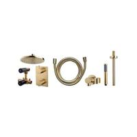 Inbouwthermostaatset Wiesbaden Caral Rond 20cm Plafonduitloop Geborsteld Messing Goud PVD Coating - thumbnail