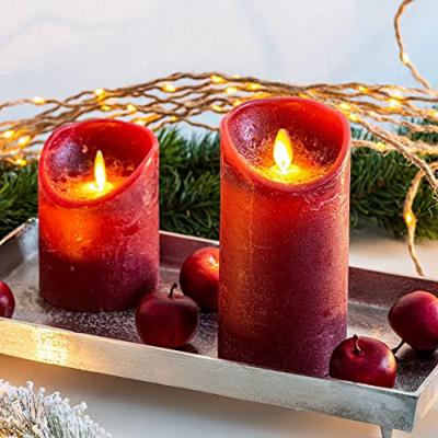 Anna&apos;s Collection LED kaars flame effect rustiek 7.5x15cm bordeaux 1 stuks