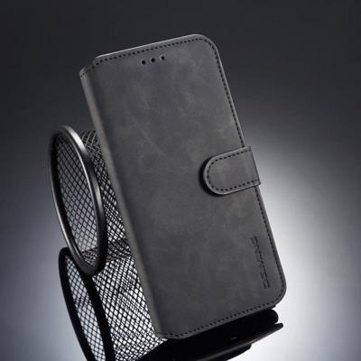 DG. MING Retro olie kant horizontale Flip Case voor iPhone XS / X met houder & kaartsleuven & portemonnee (zwart)