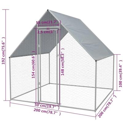 VidaXL Buitenhok voor kippen 2x2x1,92 m gegalvaniseerd staal