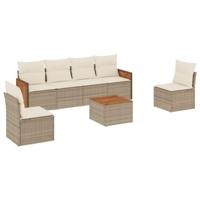 7-delige Loungeset met kussens poly rattan beige - thumbnail