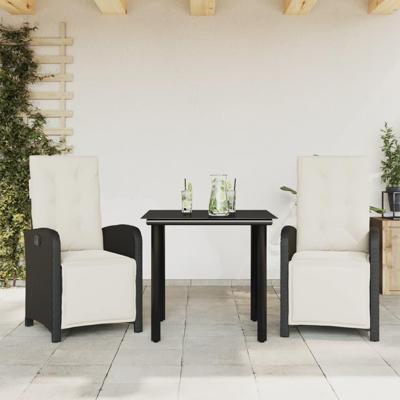 3-delige Bistroset met kussens poly rattan zwart