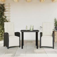 3-delige Bistroset met kussens poly rattan zwart - thumbnail