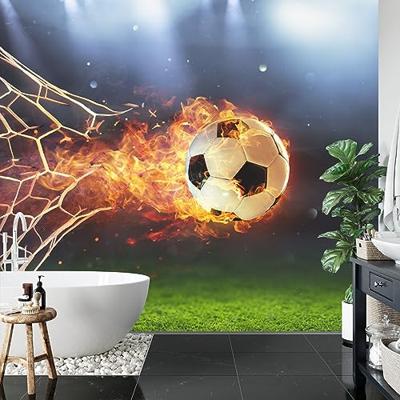 Fotobehang - Voetbal in vlammen, Doelpunt, Kinderkamer, te koop in 11 maten, incl behanglijm