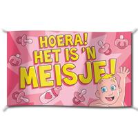 Vlag Hoera een meisje groot - thumbnail