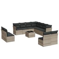11-delige Loungeset met kussens poly rattan lichtgrijs - thumbnail