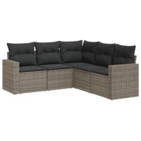 5-delige Loungeset met kussens poly rattan grijs - thumbnail