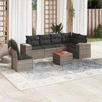 7-delige Loungeset met kussens poly rattan grijs - thumbnail