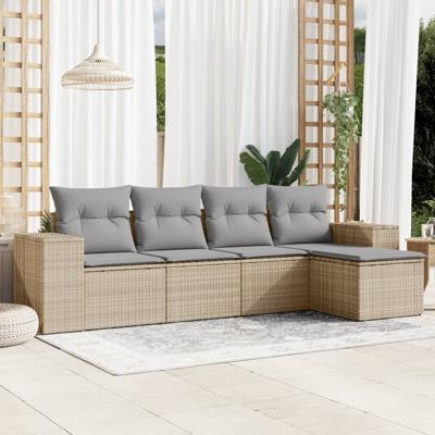 5-delige Loungeset met kussens poly rattan beige