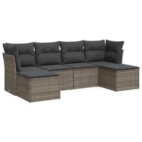 6-delige Loungeset met kussens poly rattan grijs - thumbnail