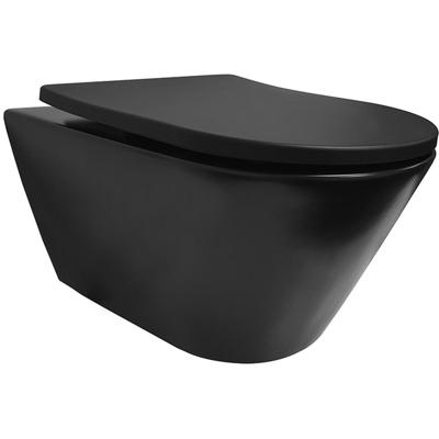 Wiesbaden Stereo Rimless Wandcloset met Shade Toiletzitting - Mat Zwart
