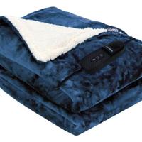 Elektrische Deken met Fleece/Sherpa - Eenpersoons warmtedeken - 160x120 CM Plaid- Bovendeken 120W - Donker Blauw - thumbnail