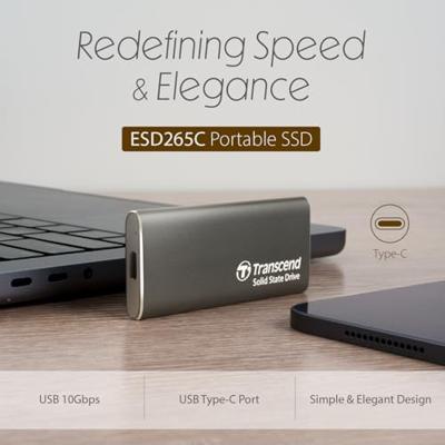 Transcend ts500gesd265c esd265c external ssd, 500gb, usb 10gbps, type c, 3d nand, 1050/ 950 mb/s